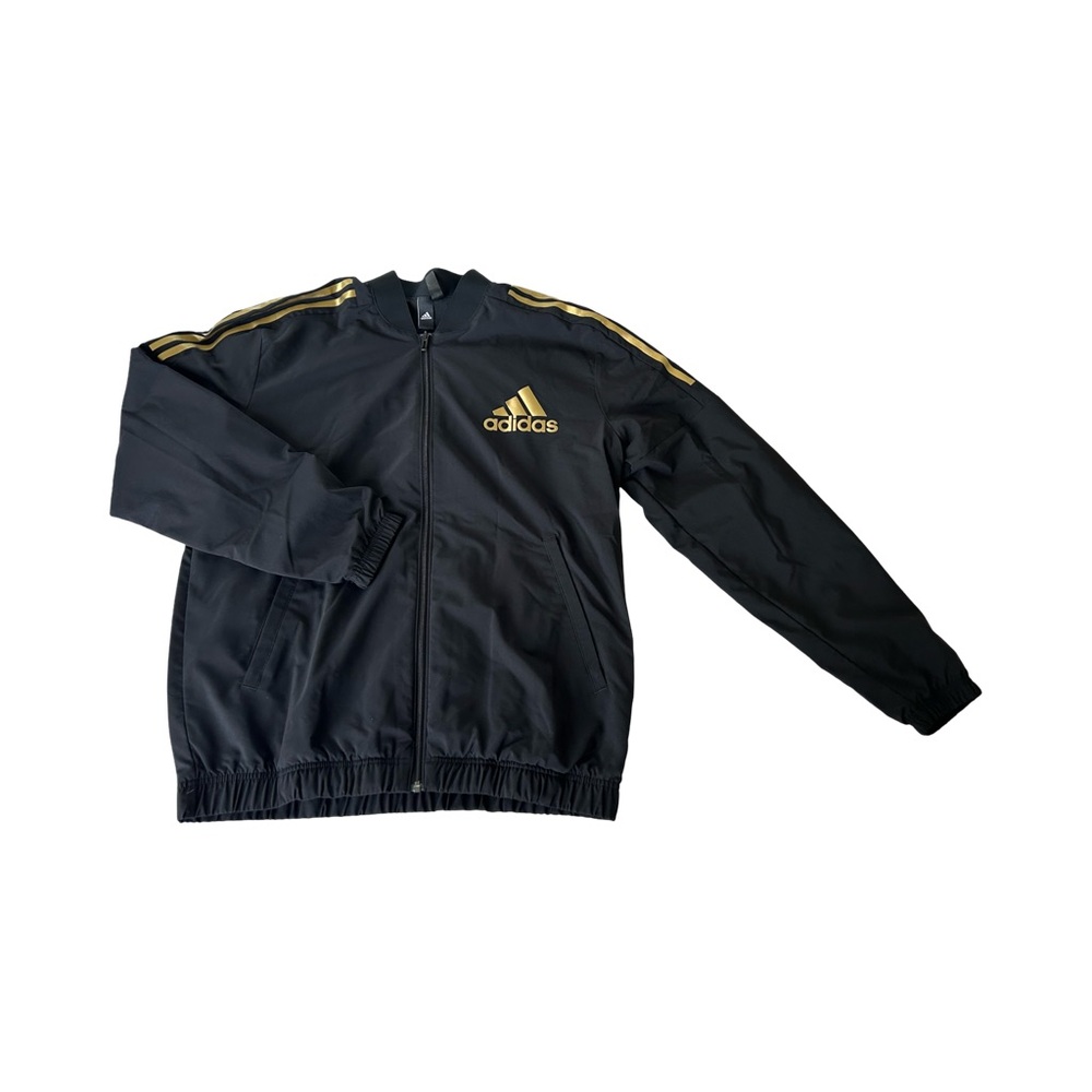 Adidas Men's Black Windbreaker with Gold Accents